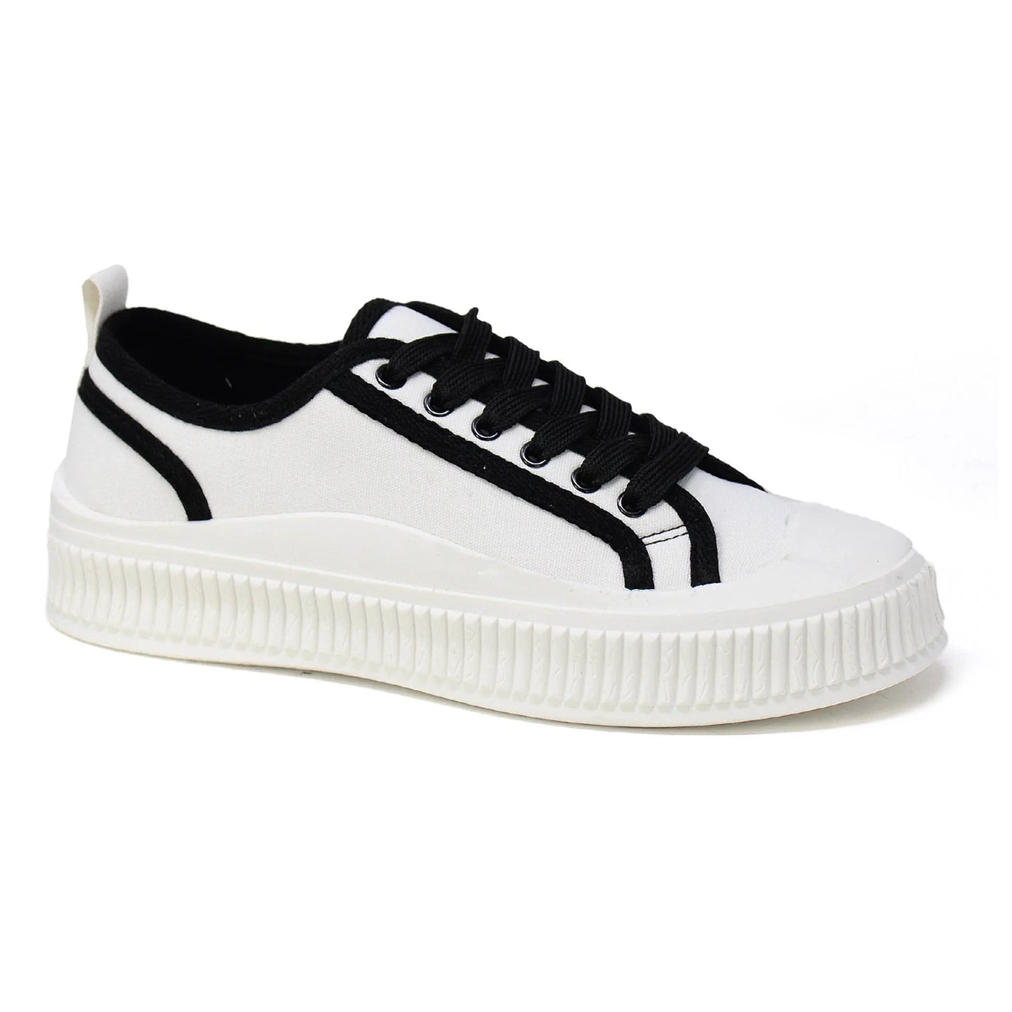 Women's White Platform Sneakers - Harley-03 Style - Chunky Sole Lace-Up