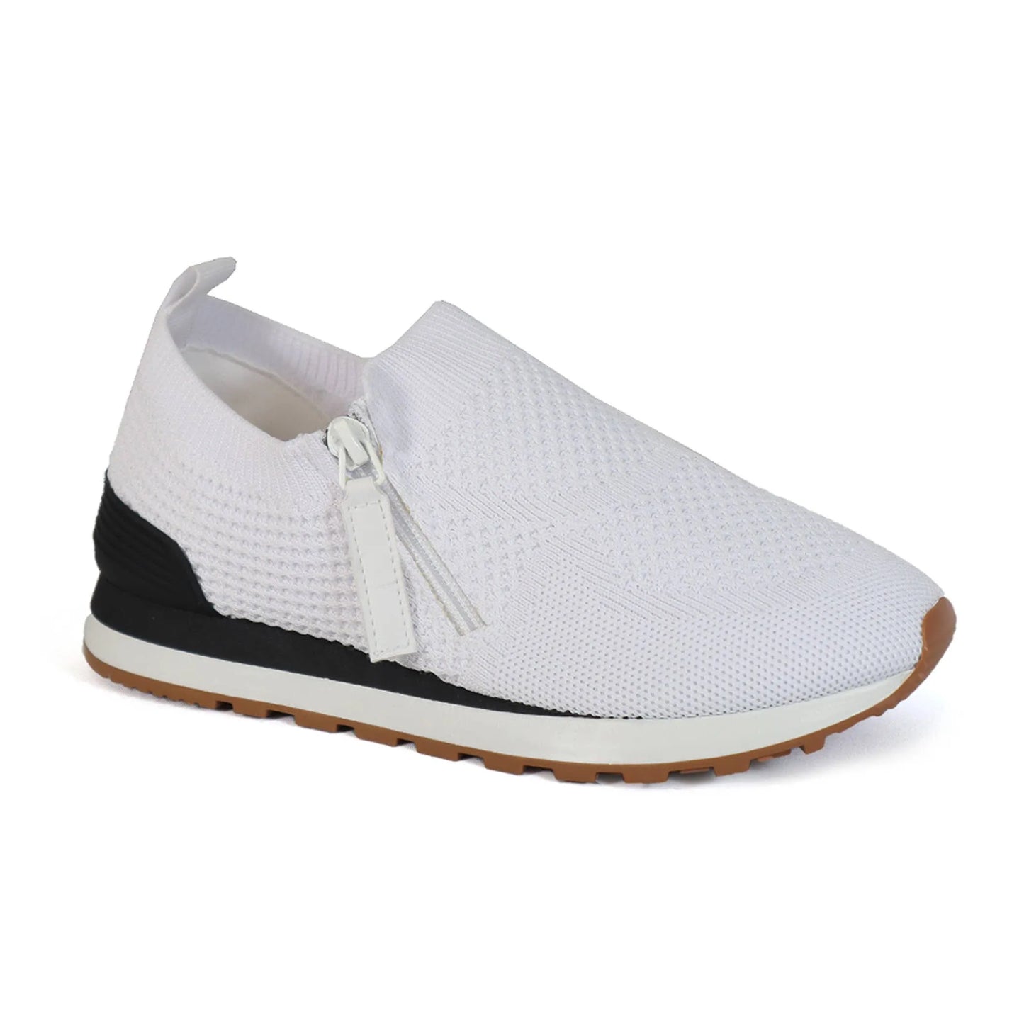 Unisex Black Knit Slip-On Sneakers - Platform Sole with Side Zipper - Lightweight Athletic Casual