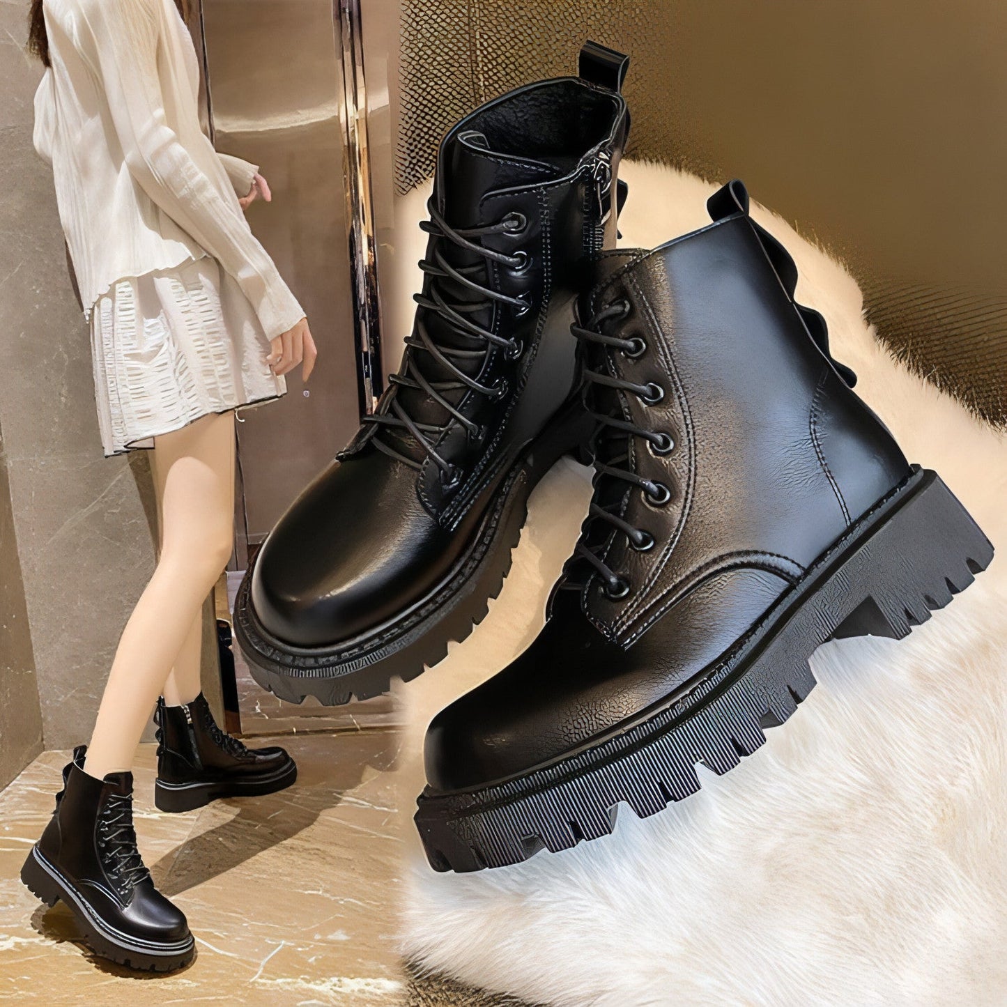Women's Black Boots: Trendy All-Match Thick Style for Fall/Winter"