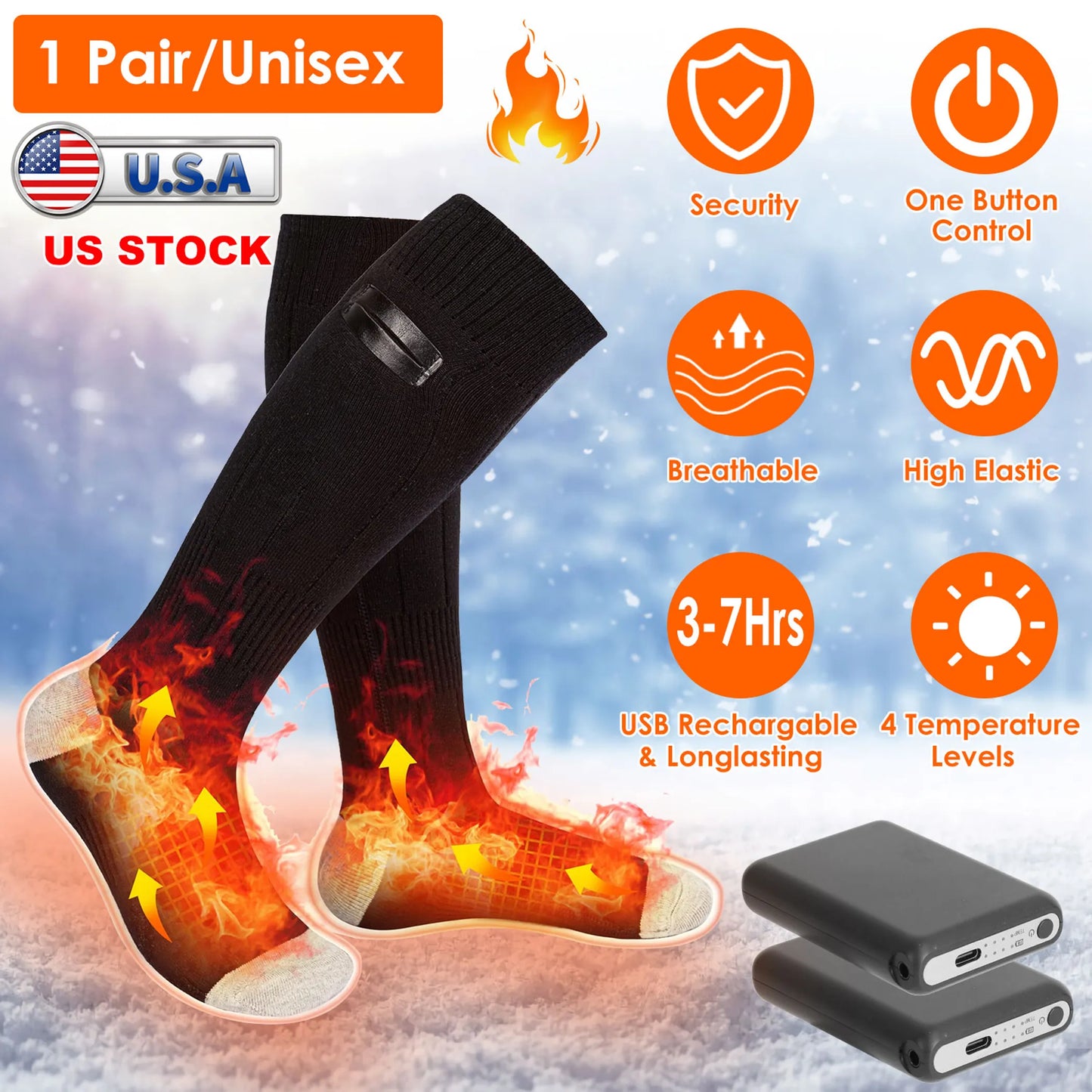 Unisex Rechargeable Heated Socks - Electric Thermal Socks