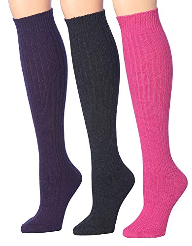 Women's Premium Eco-Friendly Ribbed Cable Boot Socks - Luxe Wool Blend Knee-High 3-Pack