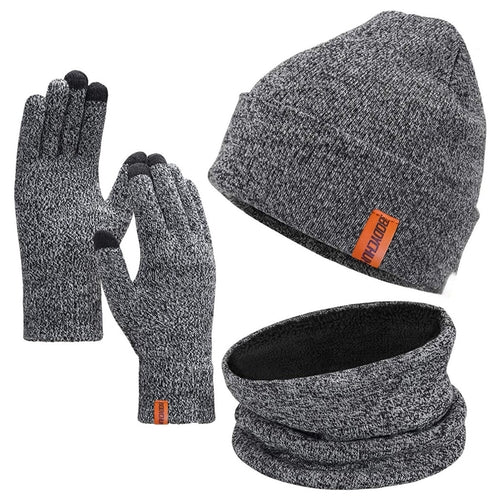 Unisex 3-in-1 Winter Knitwear Set - Fleece-Lined Beanie, Gloves & Neck Warmer Bundle
