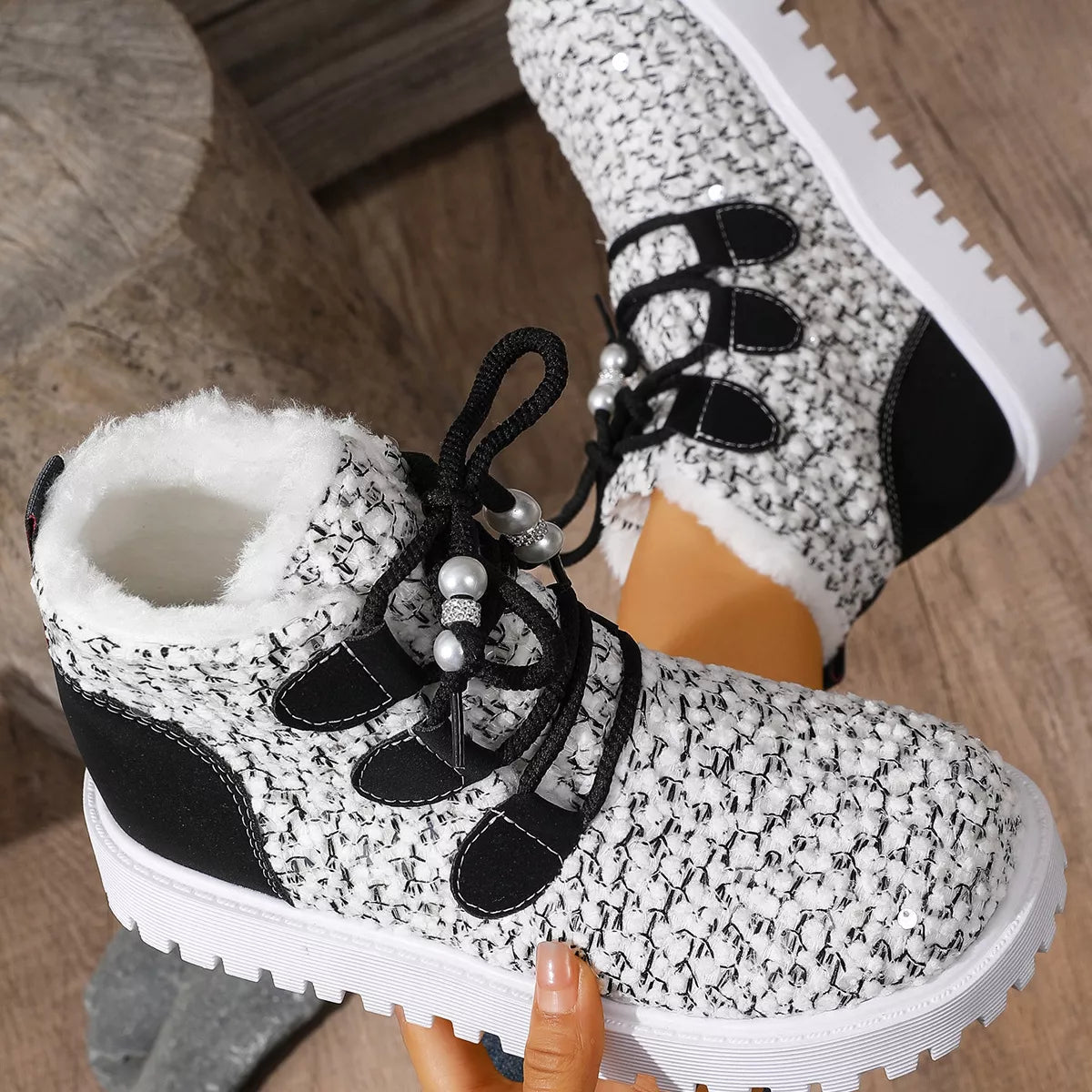 Women's Sparkling Studded Ankle Boots - Lace-Up Suede Winter Boots