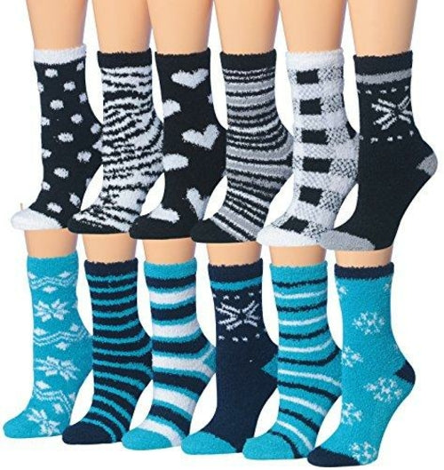 Women's Cozy Anti-Slip Crew Socks - Soft Fuzzy Winter Socks 12 Pairs