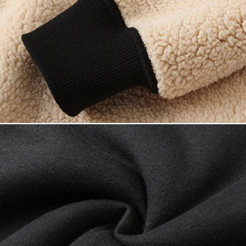 Men's Cashmere Plush Lined Sweatshirt Coat - Warm Zipper Lamb Wool Jacket with Front Pockets