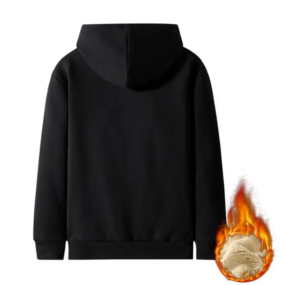 Men's Cashmere Plush Lined Sweatshirt Coat - Warm Zipper Lamb Wool Jacket with Front Pockets