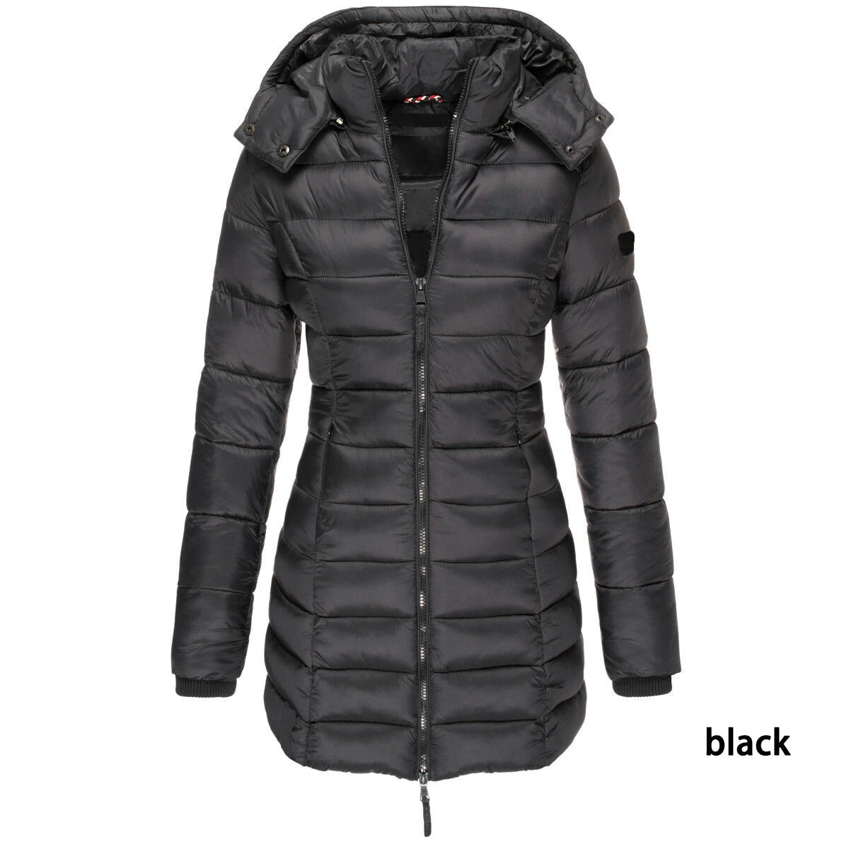 Women's Slim-Fit Hooded Zipper Padded Jacket-Warm Cotton/Polyester Parka