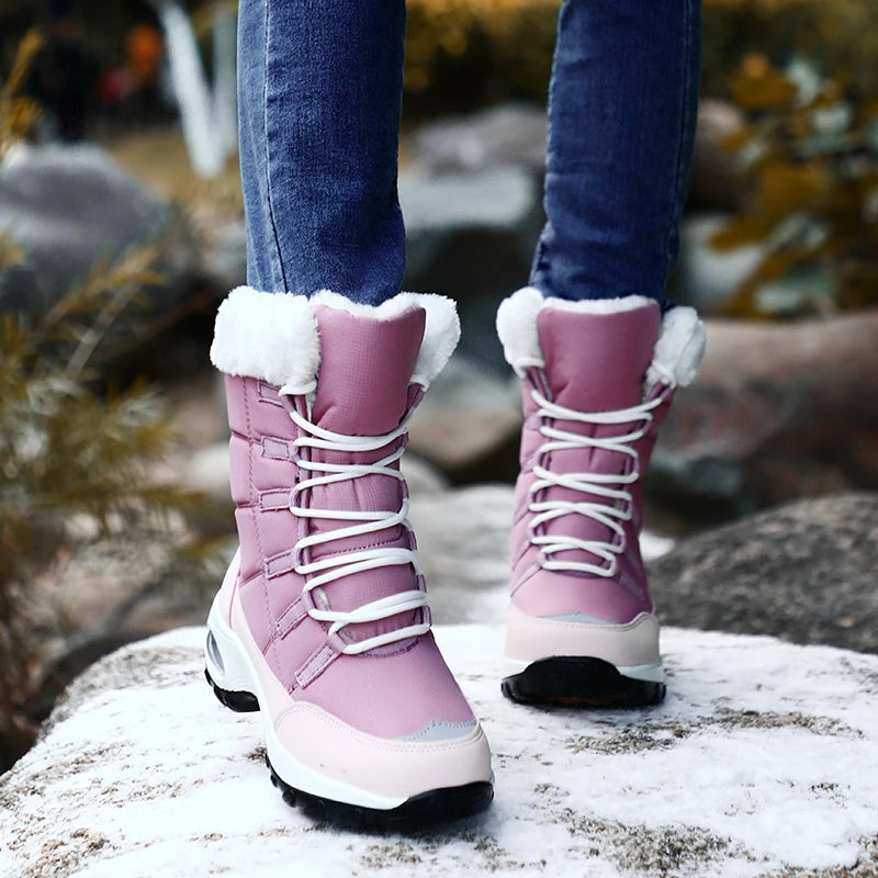 Women's Handcrafted Waterproof Snow Boots - Plush-Lined Winter Hiking Boots
