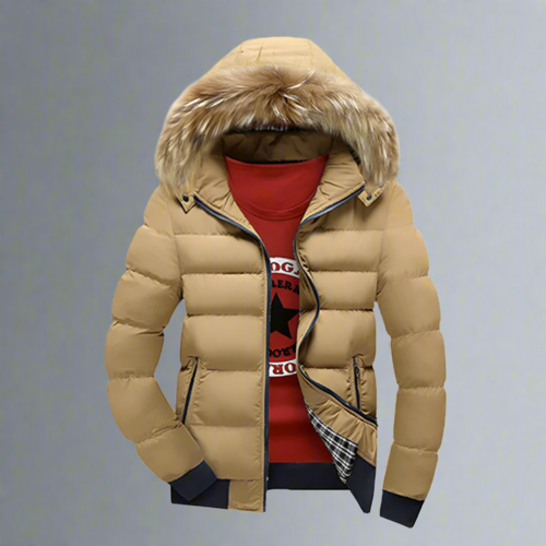 Men's Two-Tone Puffer Jacket with Removable Hood