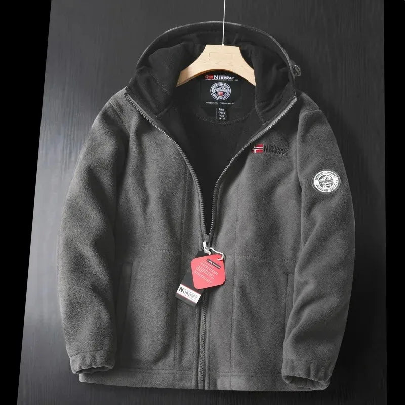 Men's Premium Winter Fleece Jacket - Stylish Hooded Wool Blend Coat for Outdoor Adventures