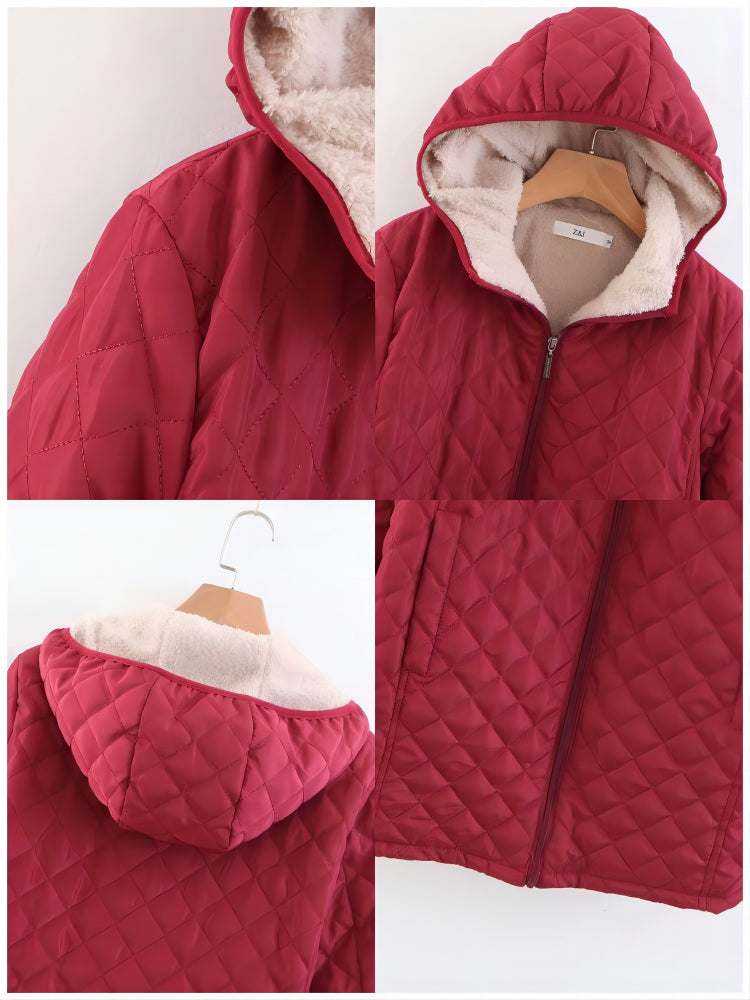 Women's Oversized Winter Jacket - Lamb Down Lined Hooded Parka with Cashmere Blend.