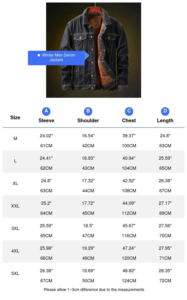Men's Retro Denim Jacket - Warm Fleece-Lined Punk Streetwear Coat for Winter Adventures.
