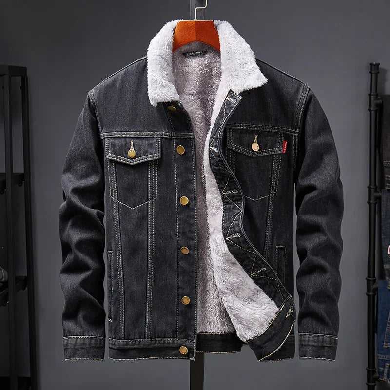 Men's Washed Denim Jacket - Casual Single Breasted Cardigan with Turn Down Collar & Pockets