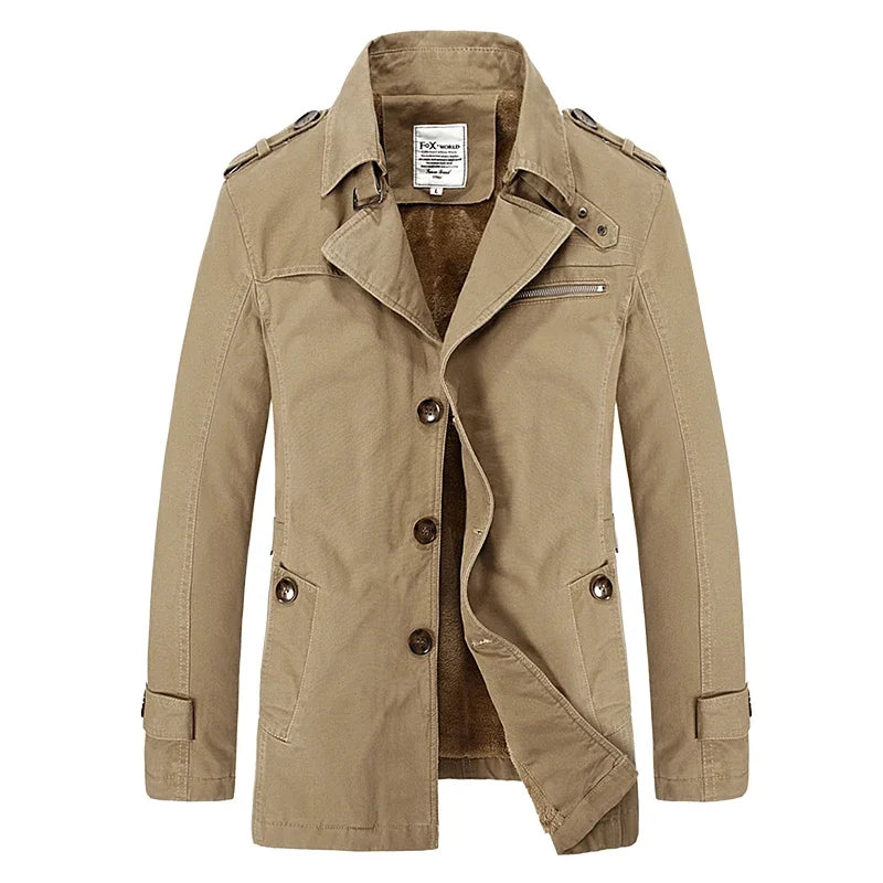 Men's Vintage Streetwear Windbreaker Coat - Thickened Warm Polyester Jacket for Outdoor Fashion