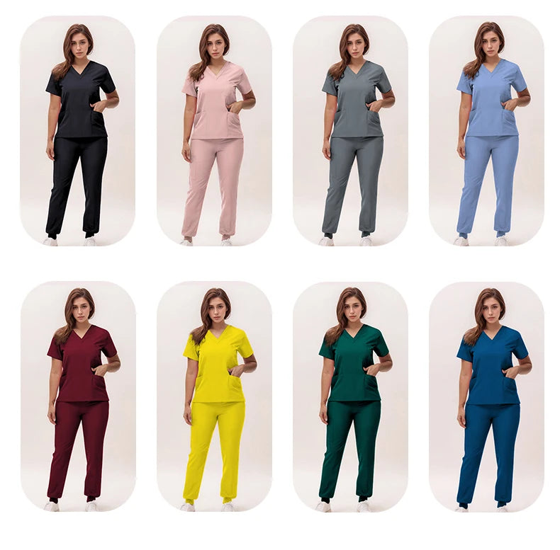 Women's 2025 New Nurse Uniforms: V-Neck Top & Jogger Pants Scrub Set - Experience Ultimate Comfort & Flexibility with 95% Polyester & 5% Spandex for Healthcare Professionals