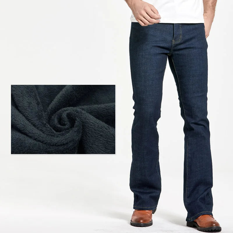 Men's Winter Stretch Fleece Jeans: Warm & Stylish Boot Cut.