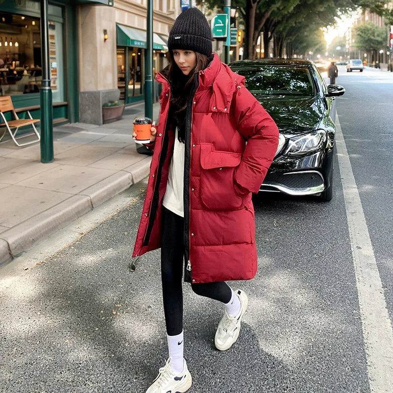 Women's 2024 Hooded Cotton Padded Parka Jacket-Long & Stylish