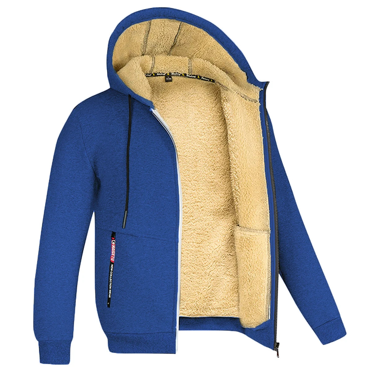 Men's Cashmere Plush Lined Sweatshirt Coat - Warm Zipper Lamb Wool Jacket with Front Pockets