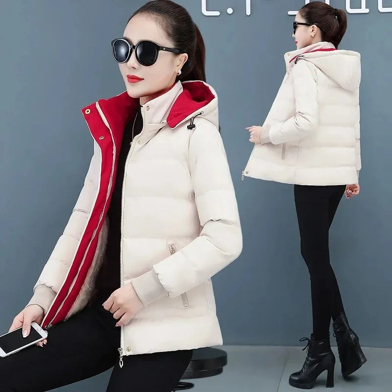 Women's Velvet Cotton Padded Winter Jacket 2025 - Detachable Hood Warm Parka Coat"