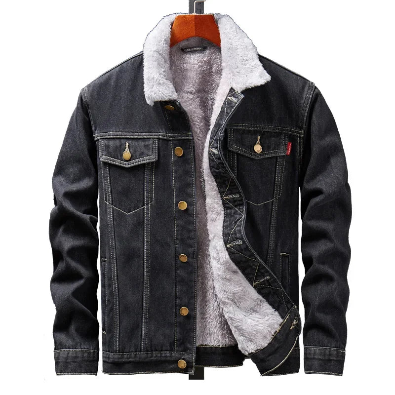Men's Washed Denim Jacket - Casual Single Breasted Cardigan with Turn Down Collar & Pockets