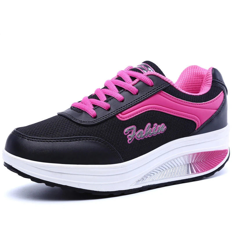 Women's LIZUXIE Platform Rocker Sneakers – Breathable Mesh Lace-Up Walking Shoes with EVA Comfort Insole