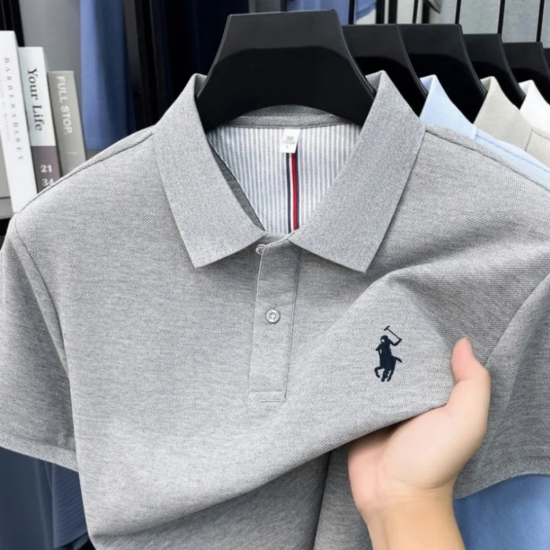 Men's 100% Cotton Short Sleeve Polo Shirt – Embroidered Logo Golf Top | Anti-Wrinkle Summer Casual