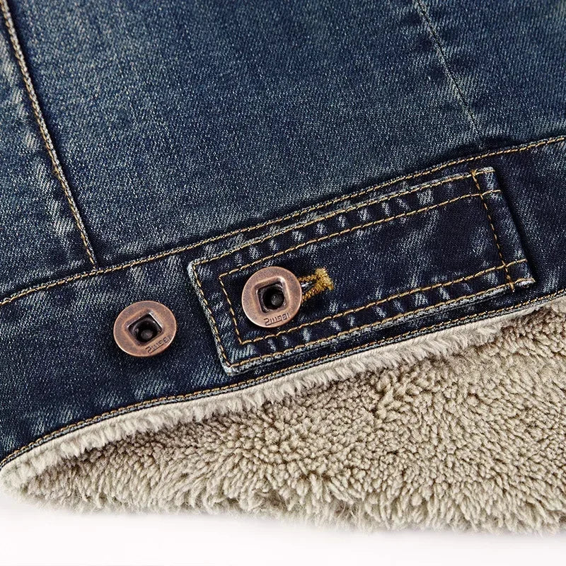 Men's Casual Padded Denim Jacket - Autumn & Winter Lapel Coat for Outdoor Adventures