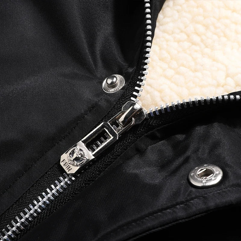 Men's Raw Edge Hooded Aviator Jacket - Winter Warmth with Embroidered Style.