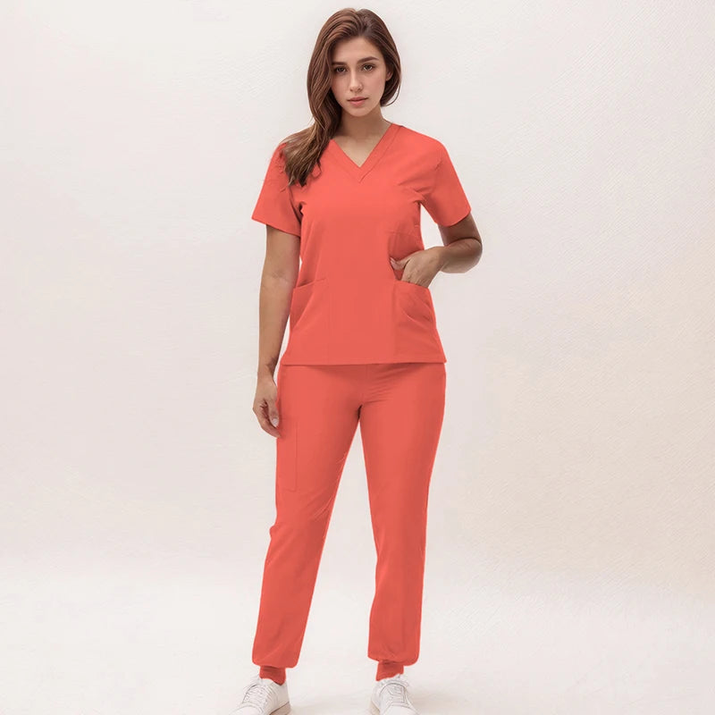 Women's 2025 New Nurse Uniforms: V-Neck Top & Jogger Pants Scrub Set - Experience Ultimate Comfort & Flexibility with 95% Polyester & 5% Spandex for Healthcare Professionals