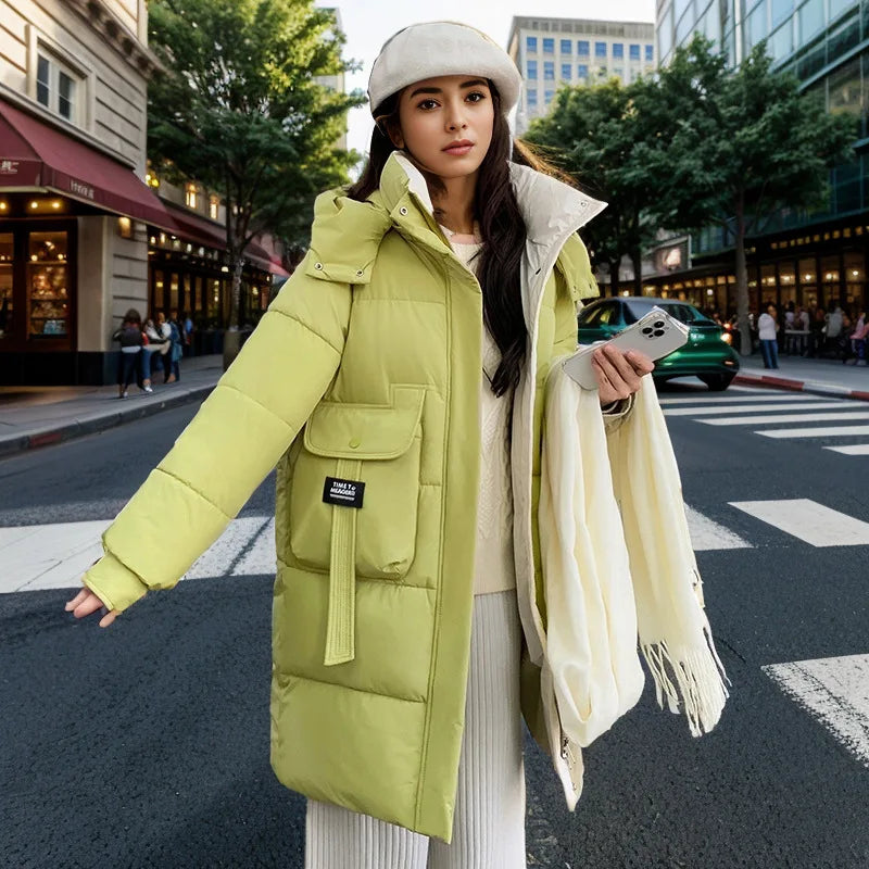 Women's 2024 Hooded Cotton Padded Parka Jacket-Long & Stylish