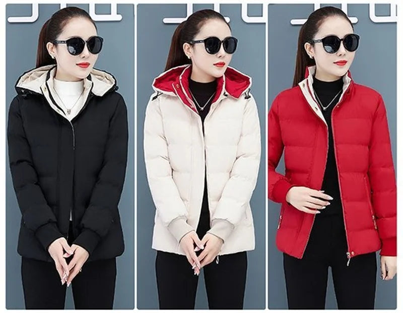 Women's Velvet Cotton Padded Winter Jacket 2025 - Detachable Hood Warm Parka Coat"