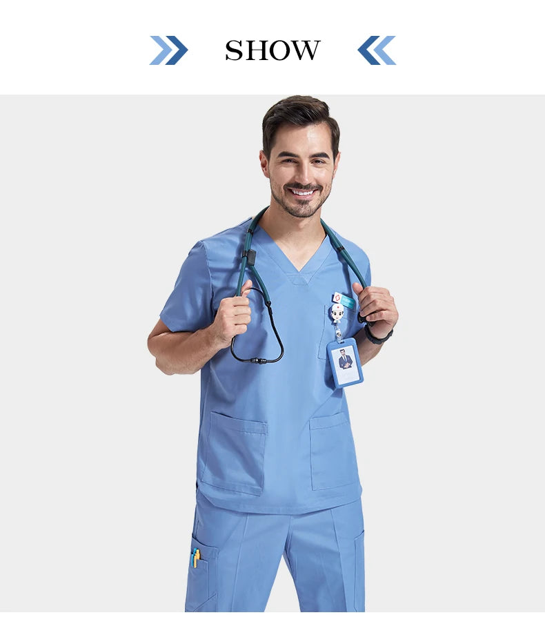 Men's Breathable Medical Scrubs Set - Stylish Hospital Nursing Uniforms for Doctors & Nurses