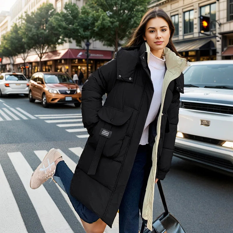 Women's 2024 Hooded Cotton Padded Parka Jacket-Long & Stylish