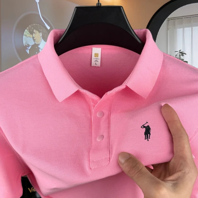 Men's 100% Cotton Short Sleeve Polo Shirt – Embroidered Pony, Breathable Summer Golf Top, Sizes M–4XL, 20+ Colors