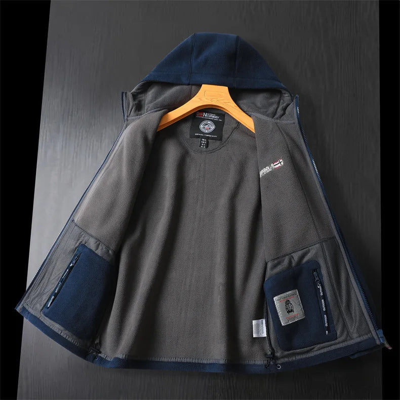 Men's Premium Winter Fleece Jacket - Stylish Hooded Wool Blend Coat for Outdoor Adventures