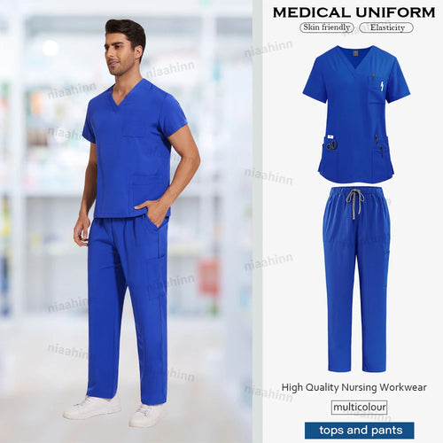 Men's Nursing Scrubs Set Anti-Wrinkle Medical Surgical Gown Wholesale