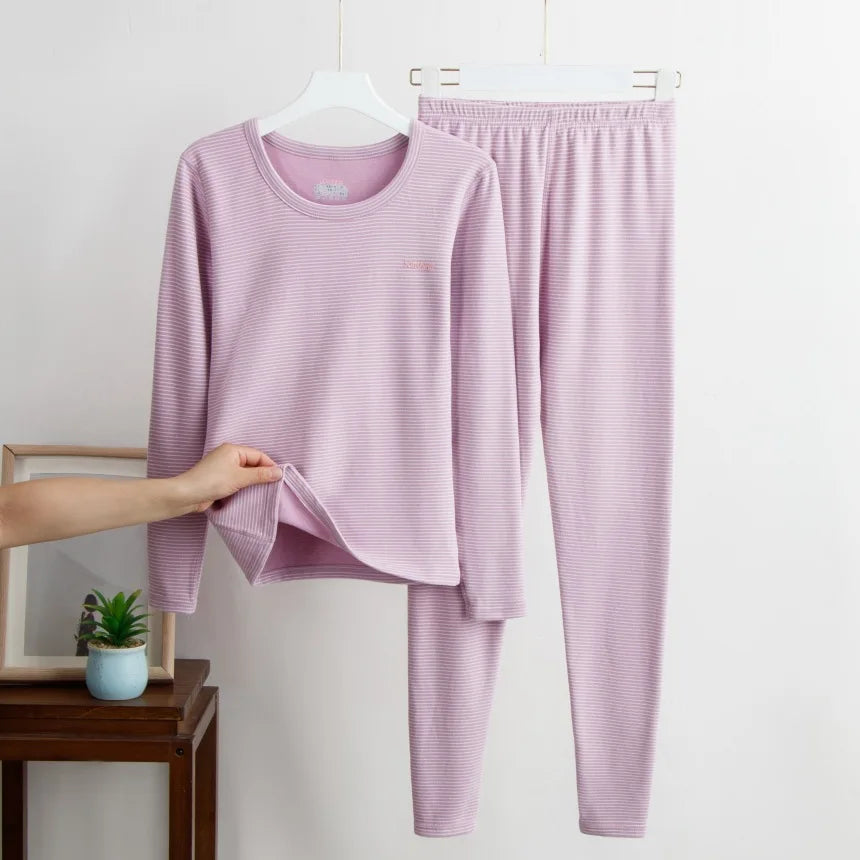 Women's Luxurious Cashmere Silk Striped Thermal Suit for Ultimate Comfort – Fall & Winter Bottoming Underwear"