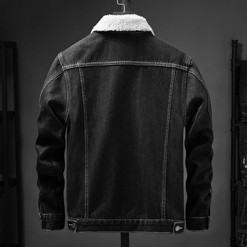 Men's Washed Denim Jacket - Casual Single Breasted Cardigan with Turn Down Collar & Pockets