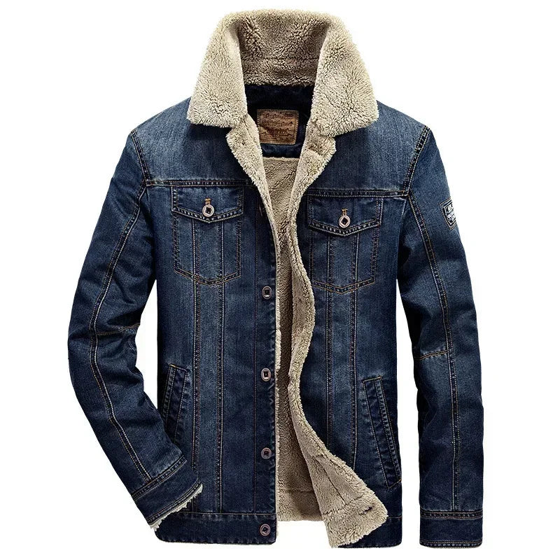 Men's Casual Padded Denim Jacket - Autumn & Winter Lapel Coat for Outdoor Adventures