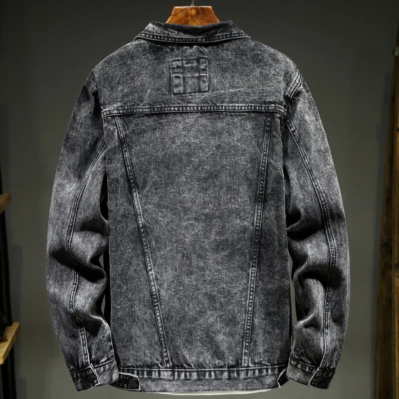 Men's Washed Denim Jacket - Casual Single Breasted Cardigan with Turn Down Collar & Pockets