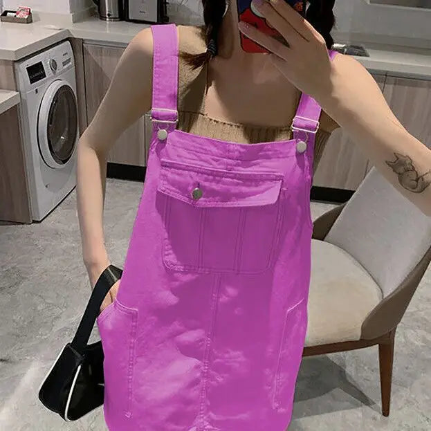 Women's Denim Suspender Mini Dress — Loose A-Line Sleeveless Sundress for Summer