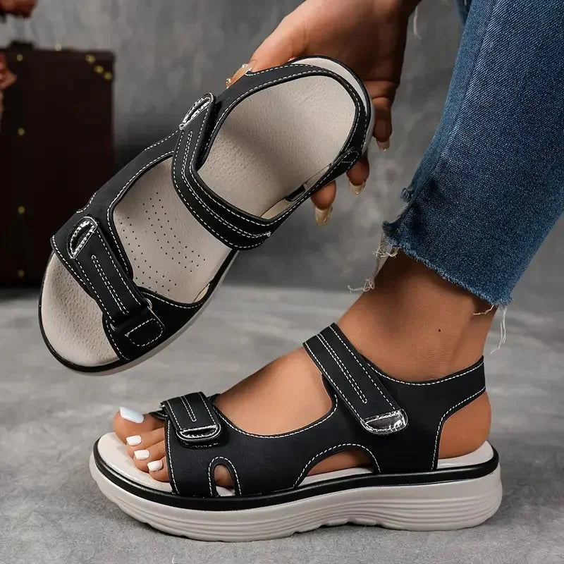 Women's Casual Platform Sandals – Open Toe Non-Slip Outdoor Beach Sandals with Back Strap