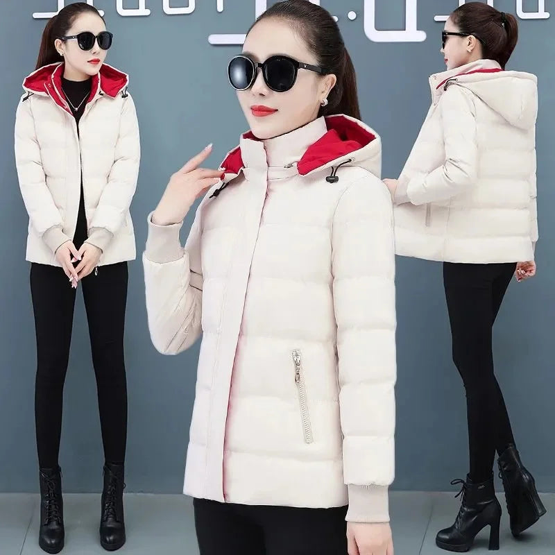 Women's Velvet Cotton Padded Winter Jacket 2025 - Detachable Hood Warm Parka Coat"