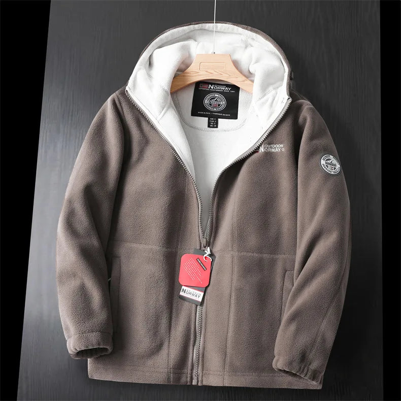 Men's Premium Winter Fleece Jacket - Stylish Hooded Wool Blend Coat for Outdoor Adventures