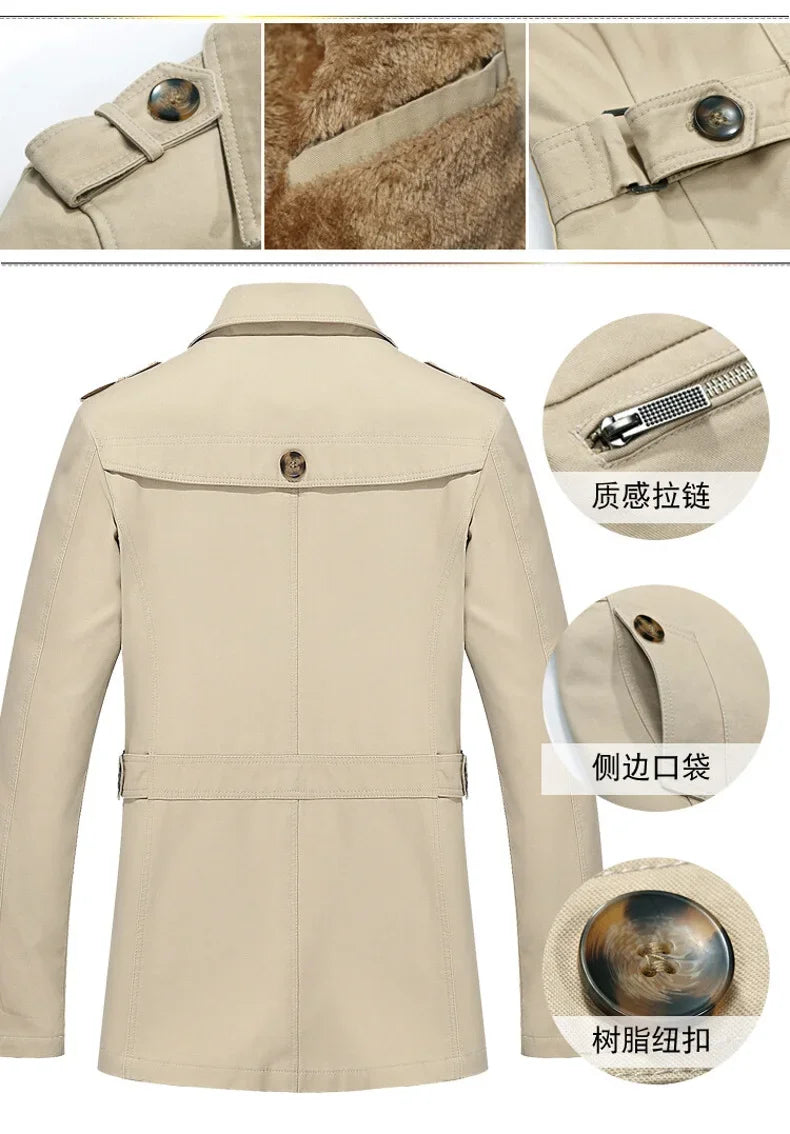 Men's Vintage Streetwear Windbreaker Coat - Thickened Warm Polyester Jacket for Outdoor Fashion