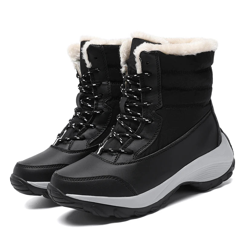 Women's Warm Waterproof Lace-Up Winter Snow Boots"
