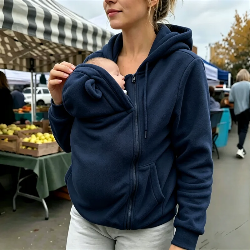 Women’s Maternity Zip-Up Fleece Hoodie with Kangaroo Pouch