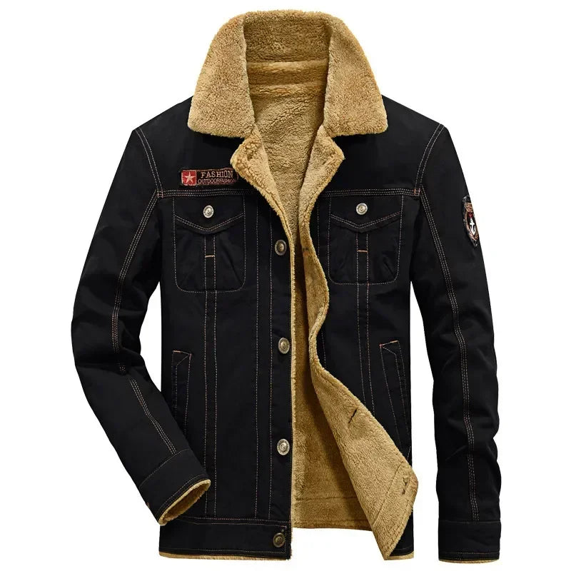 Men's Cozy & Stylish: Men's Winter Denim Jacket with Lamb Fur-Perfect for Cold Weather Comfort.
