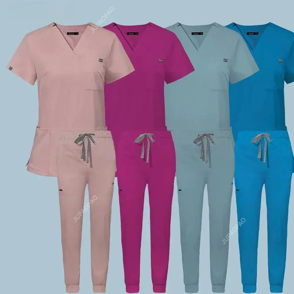 Women's Vibrant Multicolor Scrubs Set: Stylish Short Sleeve Top & Pants for Nurses & Pet Doctors