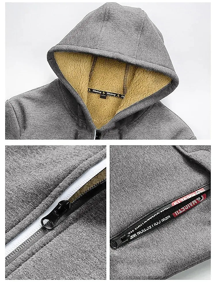 Men's Cashmere Plush Lined Sweatshirt Coat - Warm Zipper Lamb Wool Jacket with Front Pockets